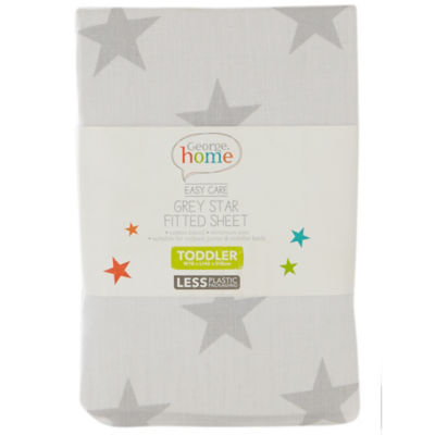 George Home Grey Star Print Easy Care Toddler Fitted Sheet