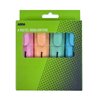ASDA Pastel Highlighters 4Pk