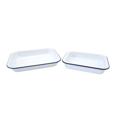 George Home White Enamel Roaster - Set of 2
