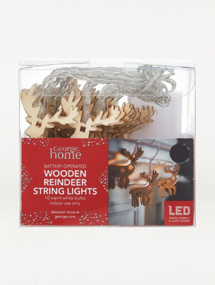 George Home 20 Warm White Wooden Reindeer Battery Operated String Lights