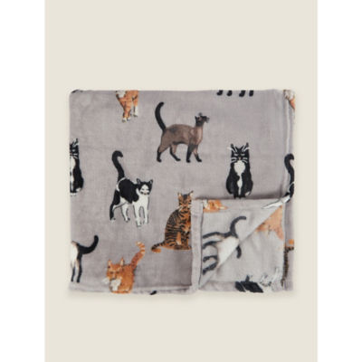 George Home Natural Cat Super Soft Throw - 150cm x 120cm
