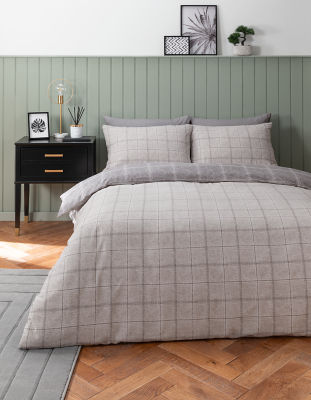 George Home Grey Check Easy Care Reversible Duvet Set Double