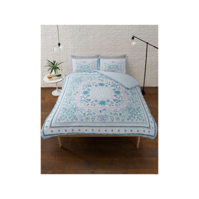 George Home Blue Floral Border Panel Reversible Duvet Cover Set Double