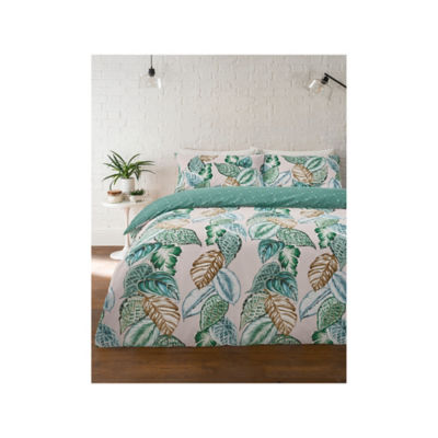 George Home Pink Palms Polka Dot Reversible Duvet Cover Set King