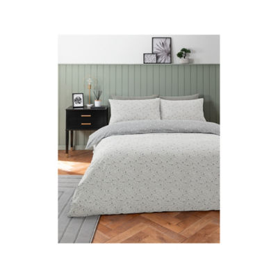 George Home Grey Eucalyptus Birds Reversible Duvet Cover Set Double