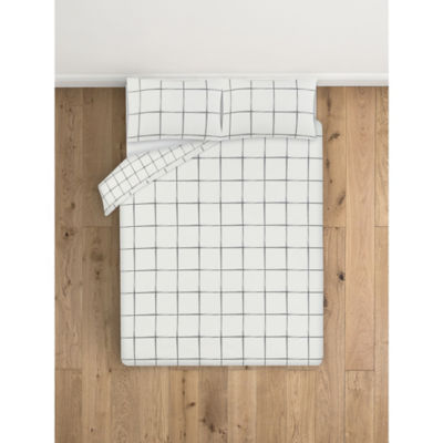 George Home 100% Cotton White Check Duvet Cover Set King
