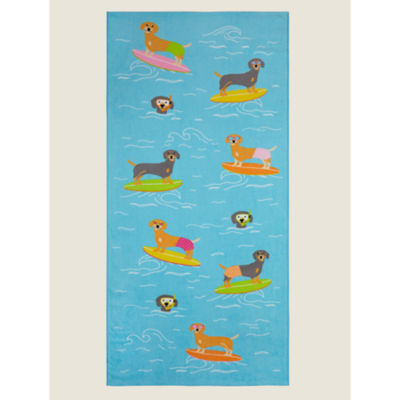 George Home Medium Blue Surfing Dog Printed Beach Towel