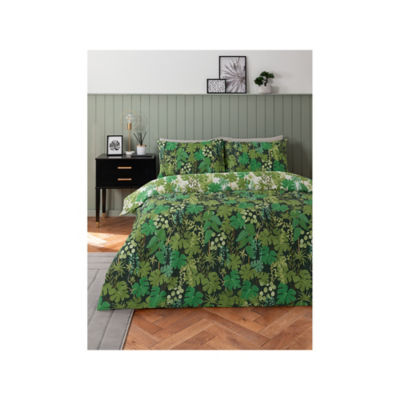 George Home Green Leaf Print Reversible Duvet Set Double