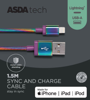 Asda Tech Lightning Cable - Iridescent Metal 1.5M