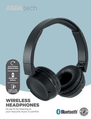 Asda Tech Bluetooth Headphones - Black
