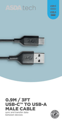 Asda Black Tech Usb-A To Usb-C Cable - 0.9M - Image 2