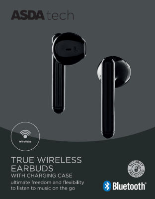 Asda Tech True Wireless Earphones With Charging Case - Black