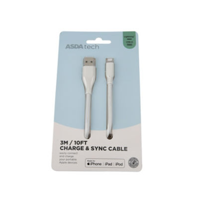 Asda Tech Lightning Cable - White 3.05M