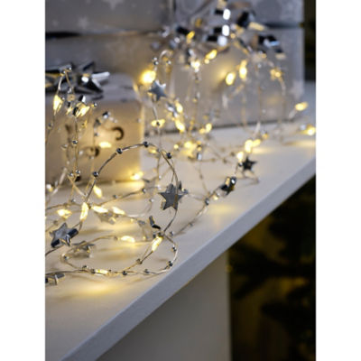 George Home Silver-Tone Christmas Star Battery Operated String Lights