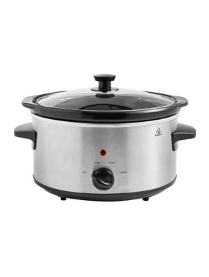 George 3L Slow Cooker - Stainless Steel - Silver
