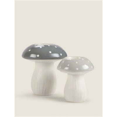 George Home White & Grey Toadstool Tealight Holder - Set of 2