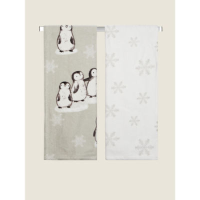 George Home Small Grey Christmas Penguin Guest Towel - Set of 2