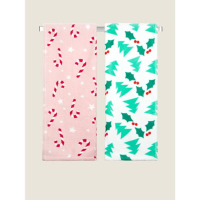 George Home Small Christmas Candy Cane Guest Towel - Set of 2