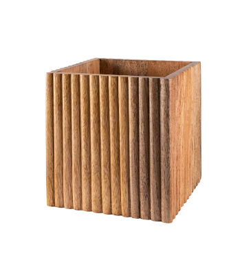 George Home Brown Ribbed Wooden Square Planter 20x20x20cm