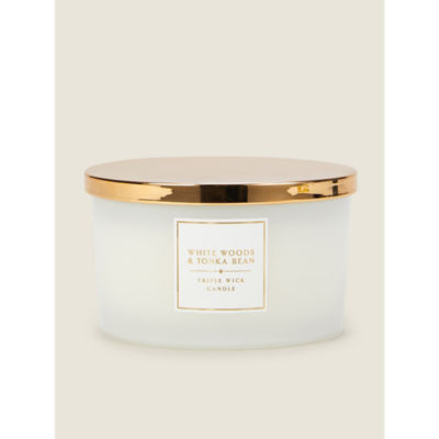 George Home Classic White Woods and Tonka Bean Triple Wick Candle 450g