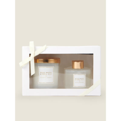 George Home Classic White Woods Tonka Bean Candle Reed Diffuser Gift Set 140g 100ml