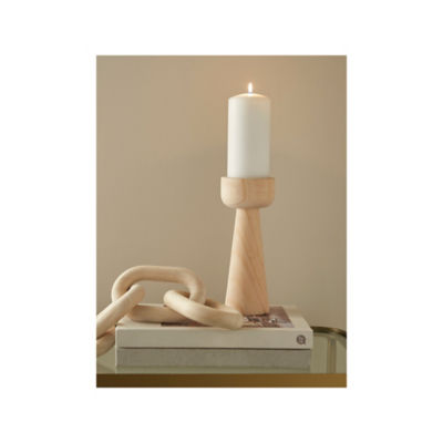At Home with Stacey Solomon Natural Wooden Pillar Candlestick