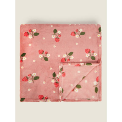 George Home Pink Strawberry Print Super Soft Throw