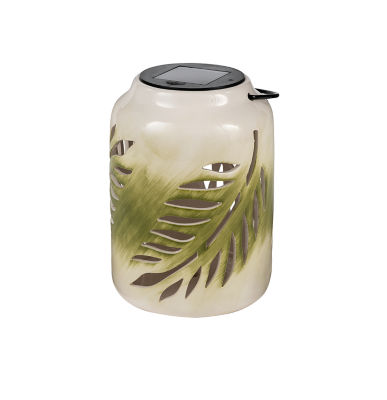 George Home Green Ceramic Solar Leaf Lantern 13.1x13.1x18.3cm