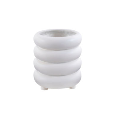 George Home White Ribbed Large Planter 26x26x28cm