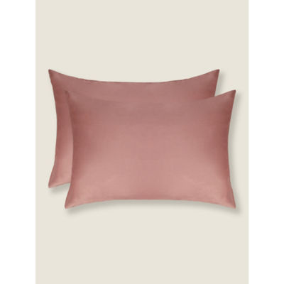 George Home Pink 100% Cotton Plain Sateen Pillowcase Pair