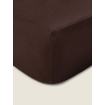 George Home Brown 100% Cotton Plain Sateen Fitted Sheet -Single