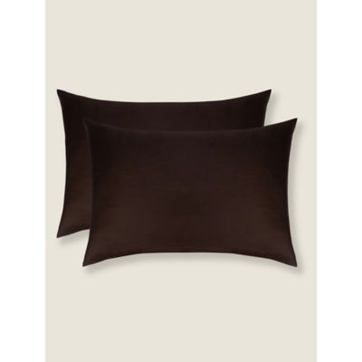 George Home Brown 100% Cotton Plain Sateen Pillowcase Pair