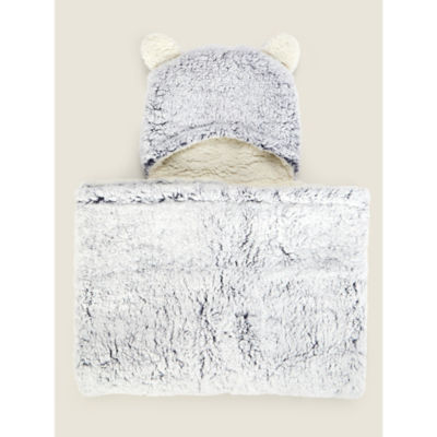 George Home Blue Hooded Sherpa Blanket