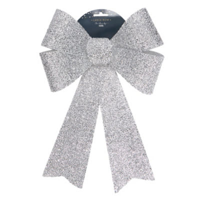 George Home Christmas Silver Glitter Bow