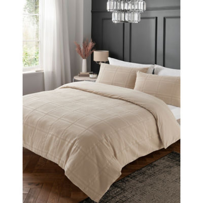 George Home Natural Pop Checked Waffle Duvet Set - King