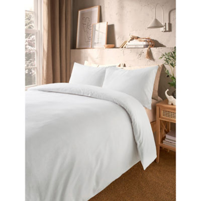 George Home White Brushed Cotton Plain Duvet Set - Super King