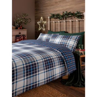 George Home Blue Christmas Checked Brushed Cotton Duvet Set - King