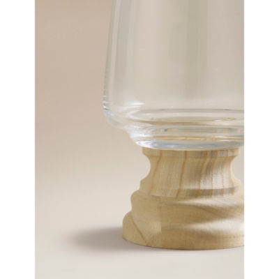 George Home Clear Hurricane Vase With Wood Base