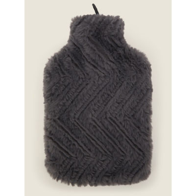 George Home Charcoal Brushed Chevron Faux Fur Hot Water Bottle