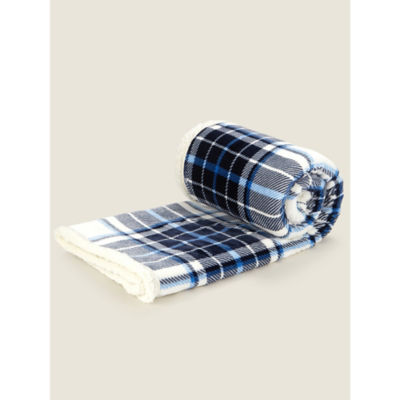 George Home Blue Check Sherpa Christmas Throw