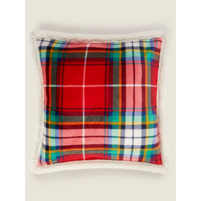 George Home Red Check Sherpa Christmas Cushion