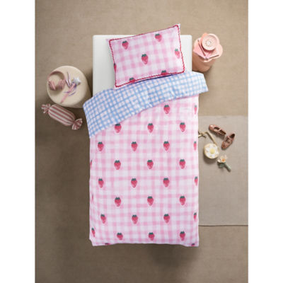 George Home Pink Strawberry Reversible Duvet Set - Double