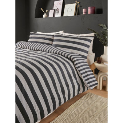 George Home White & Black Humbug Stripe Reversible Duvet Set -Single