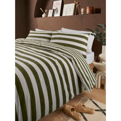 George Home Green & White Humbug Stripe Reversible Duvet Set - Super King