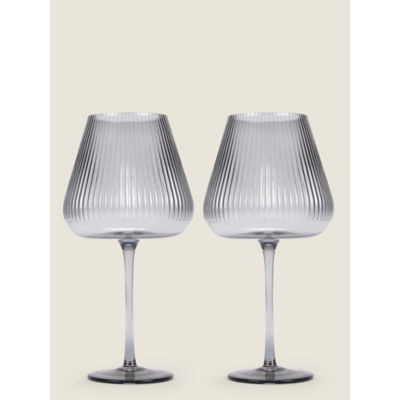 George Home Grey Ribbed Wine Glass - Set of 2