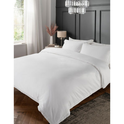 George Home White Ruched Oxford Border Duvet Set - Super King