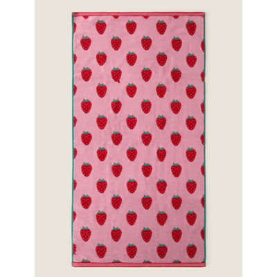 George Home Pink & Red Strawberry Jacquard Cotton Towel