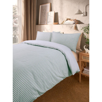 George Home Green & White Textured Stripe Seersucker Duvet Set -Super King