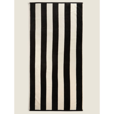 George Home Black and Cream Stripe Cotton Beach Towel