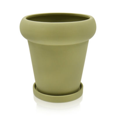 George Home Green Large Flower Pot with Saucer 17x17x18cm